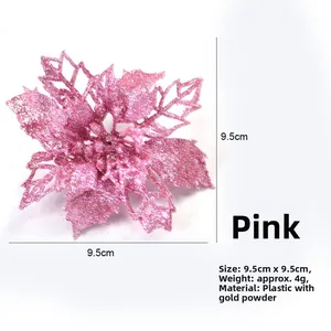 Pink glitter artificial Christmas flower detail with 9.5cm dimensions for DIY holiday decor