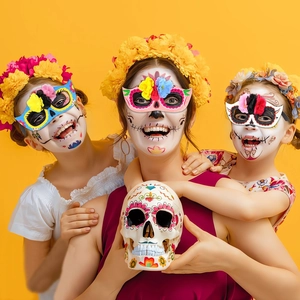 Vibrant Day of the Dead flower headband and felt eye mask for Mexican party costumes