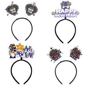 Set of 4 Happy New Year party headbands with star gnomes and glittery festive designs