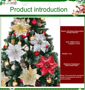 Détail d'une fleur de poinsettia scintillante de 18x21,5cm pour décorer le sapin de Noël