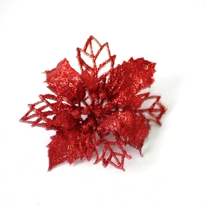 Sparkling red glitter poinsettia flower for Christmas tree and wreath decoration
