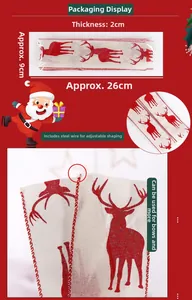Detail of Christmas reindeer ribbon with linen texture and inner wire for DIY bow styling