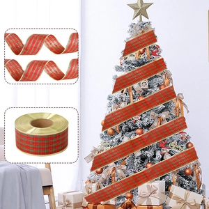 Christmas Plaid Ribbon Gold Wired Edge Red Green Tartan Ribbon For Christmas Tree Decor Gift Wrap Festive Decoration