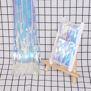 Detailed macro view of laser holographic fringe curtain with iridescent rainbow reflection