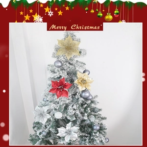 Détails de fleurs de Noël artificielles à paillettes rouges et dorées pour décoration de sapin