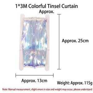 Iridescent rainbow tinsel fringe curtain backdrop for party decoration 1x3M size