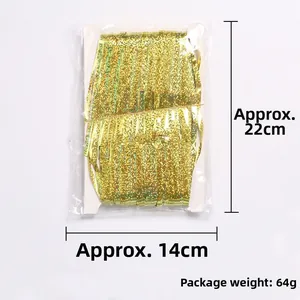 Detail view of gold tinsel foil fringe curtain package dimensions and weight specifications