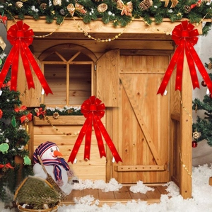 Lot de 3 nœuds de Noël rouges lumineux en velours avec LED pour sapin et décoration