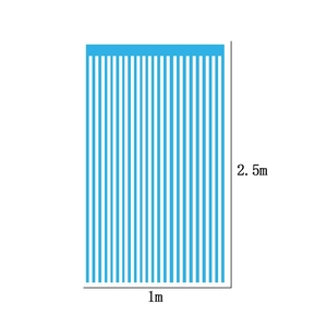 Blue fringe curtain backdrop for party decoration showing 1m width and 2.5m height details