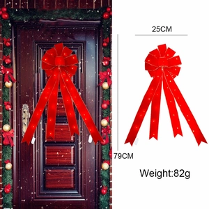 Nœud de Noël rouge lumineux en velours avec lumières LED pour décoration de sapin
