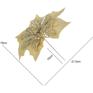 Fleur de poinsettia artificielle dorée scintillante pour sapin de Noël et décoration