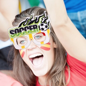 Lunettes de fête de football avec design de flamme et texte «SOCCER» pour le sport