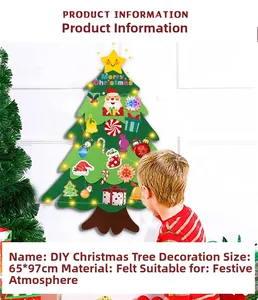 DIY Christmas tree decoration made of felt with LED lights for kids, size 65x97cm