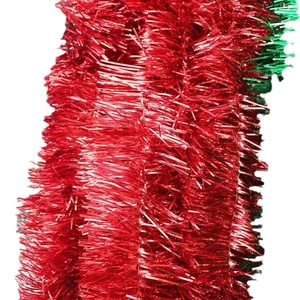 Fluffy 2-meter red and green Christmas tinsel garland for holiday party tree decorations