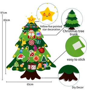 Detailed view of DIY felt Christmas tree with LED lights and velcro ornaments