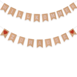 German Willkommen Zuhause welcome home swallowtail burlap banner for party decoration