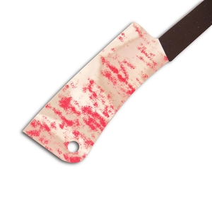 Realistic Halloween blood-splattered plastic cleaver prop for horror party decorations