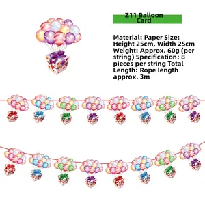 Detail of colorful balloon and gift box paper garland with size 25x25cm and 3m total length