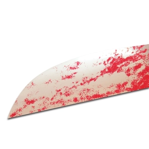 Halloween bloody scimitar prop with realistic red blood splatters for party decor