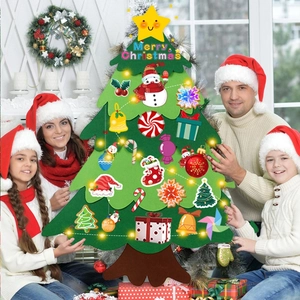 DIY Felt Christmas Tree Kit With LED String Lights Hanging Ornaments For Children Christmas Wall Decor Holiday Party Gift