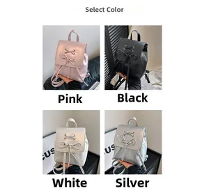 Multiple color options for mini PU leather backpacks with ribbon bow details and drawstrings