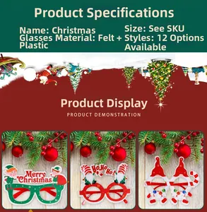 Détail de lunettes de fête de Noël en feutre et plastique aux motifs festifs