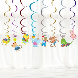 Cartoon Animal Hanging Swirls Party Decorations Spiral Streamers Ceiling Garland Kids Birthday Celebration Home Ornament