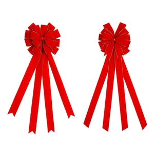 Large red velvet Christmas bows with gold edges and long tails for tree decoration