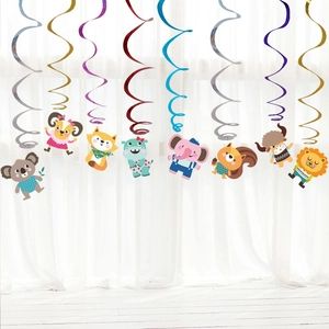 Colorful cartoon animal spiral hanging decorations for kids birthday party and celebration