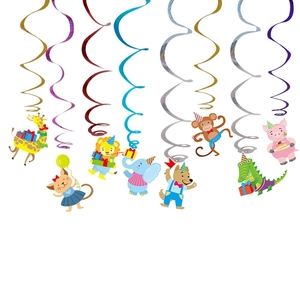 Cartoon animal spiral hanging decorations with jungle creatures for children birthday parties