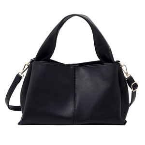 Classic black faux leather tote bag with lychee texture and gold-toned hardware