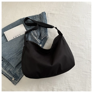 New 2024 Women Nylon Crescent Shoulder Bag Large Capacity Solid Color Urban Minimalist Casual Hobo Crossbody Handbag For Daily Use