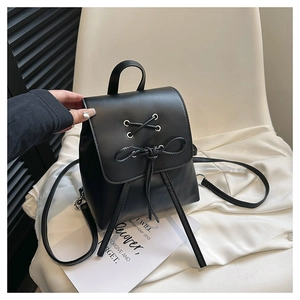 Women Fashion Mini PU Leather Backpack Shoulder Bag With Bow Lace-up Decoration Urban Simple Solid Color Handbag Travel Bag