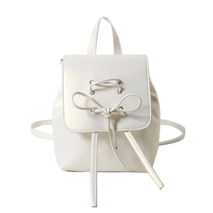 Minimalist white PU leather women's backpack with elegant drawstring bow and top handle