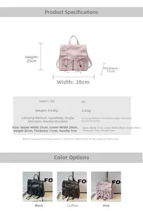 Detailed size specifications and material info for the stylish bow soft leather backpack