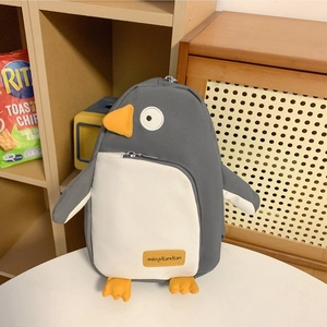 Modische Nylon-Umhängetasche in Grau und Weiß mit süßem 3D-Pinguin-Tiercharakter-Design