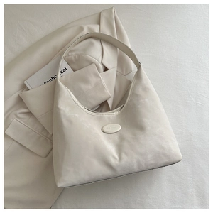 Minimalist off-white PU leather hobo bag for women with elegant suede-like texture