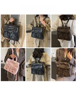 Fashionable bow-knot soft leather backpack shown in multiple styling views for daily commute