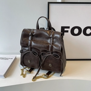 Women Fashion Bow Backpack Large Capacity Soft PU Leather Plaid Fabric Shoulder Bag Versatile Commuter Handbag For Ladies