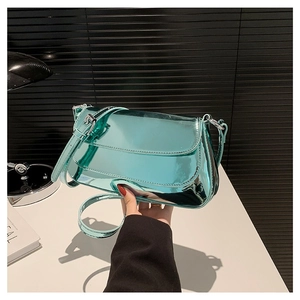 Sac bandoulière tendance pour femme en similicuir bleu sarcelle métallisé au fini brillant