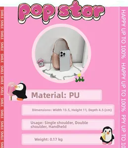 Pink PU mini bag with silver chain strap, 13.5x11x4.5cm compact size for versatile styling