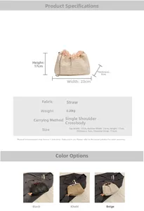 Spécifications de taille pour sac bandoulière en paille avec poignée perlée et chaîne