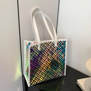 Women Holographic PU Leather Tote Bag Fashion Zebra Heart Print Large Capacity Shoulder Bag Trendy Slogan Shopping Handbag