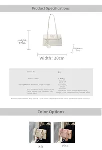 Detailed size specifications of the PU shoulder bag with butterfly embroidery details