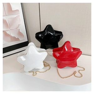 Fashion Women Star Shape PU Leather Shoulder Bag Shiny Patent Look Crossbody Bag With Gold Chain Strap For Daily Party Bag