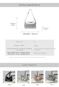Detailed size specifications and material chart for the stylish PU leather crossbody bag