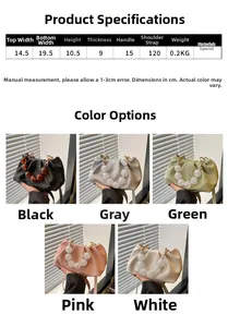 Size chart and five color options for mini pleated crossbody bag with bead handle