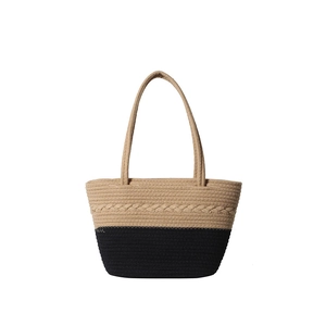 Fashionable woven fabric tote bag with contrast khaki and black two-tone design