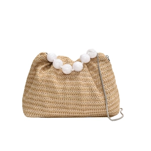 Sac à bandoulière minimaliste en paille tressée avec poignée en perles blanches