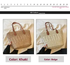 Détails de la texture du sac cabas en paille tissée avec anses en cuir marron